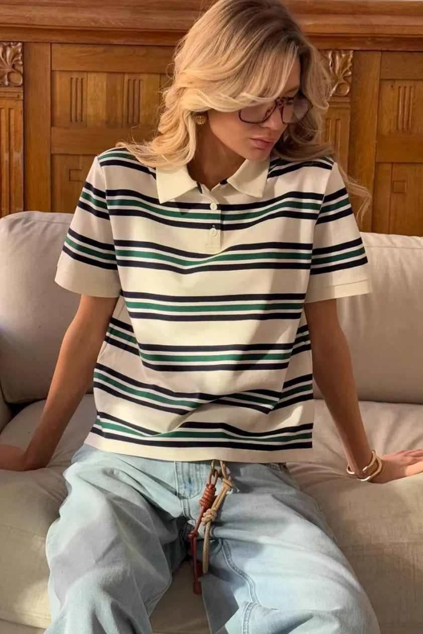 Camiseta Polo Vintage de Rayas en Contraste