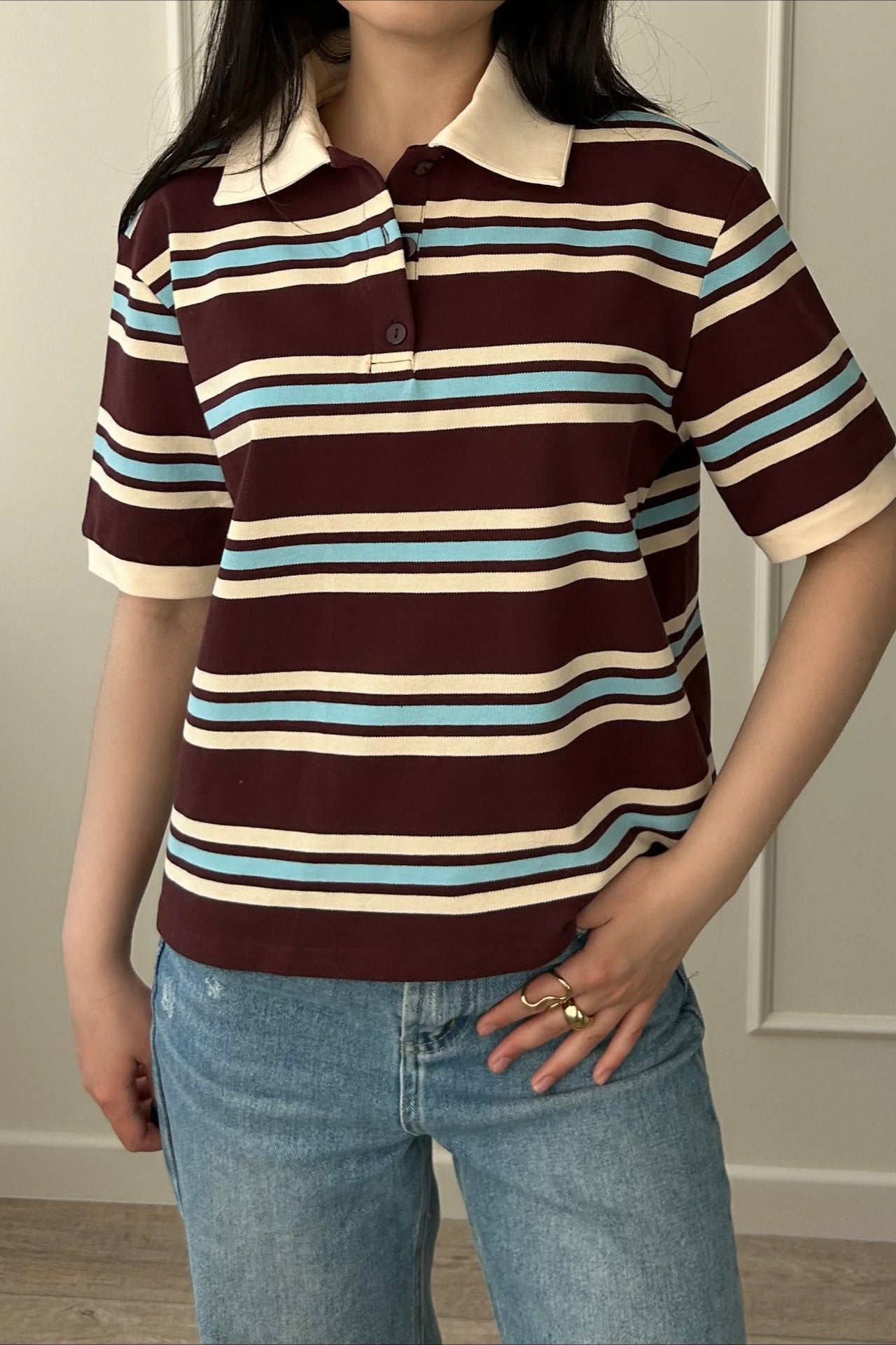 Camiseta Polo Vintage de Rayas en Contraste