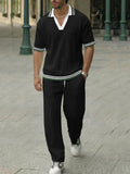 Conjunto Polo y Pantalón Casual Urbano con Ribete a Rayas