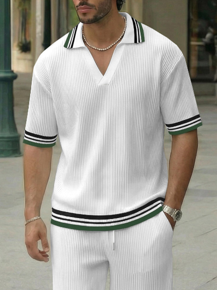Conjunto Polo y Pantalón Casual Urbano con Ribete a Rayas