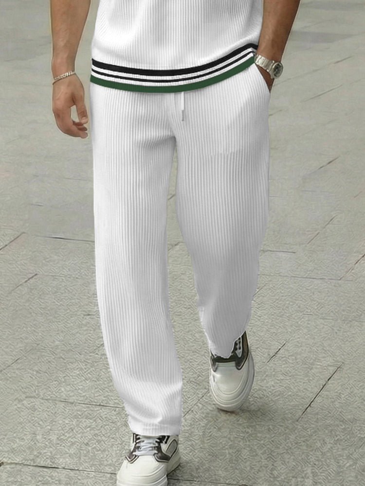 Conjunto Polo y Pantalón Casual Urbano con Ribete a Rayas