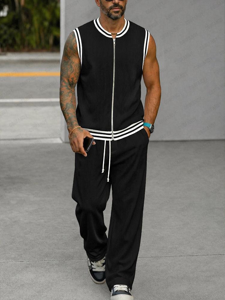Conjunto 2 Piezas Athleisure Holgado con Ribete a Rayas