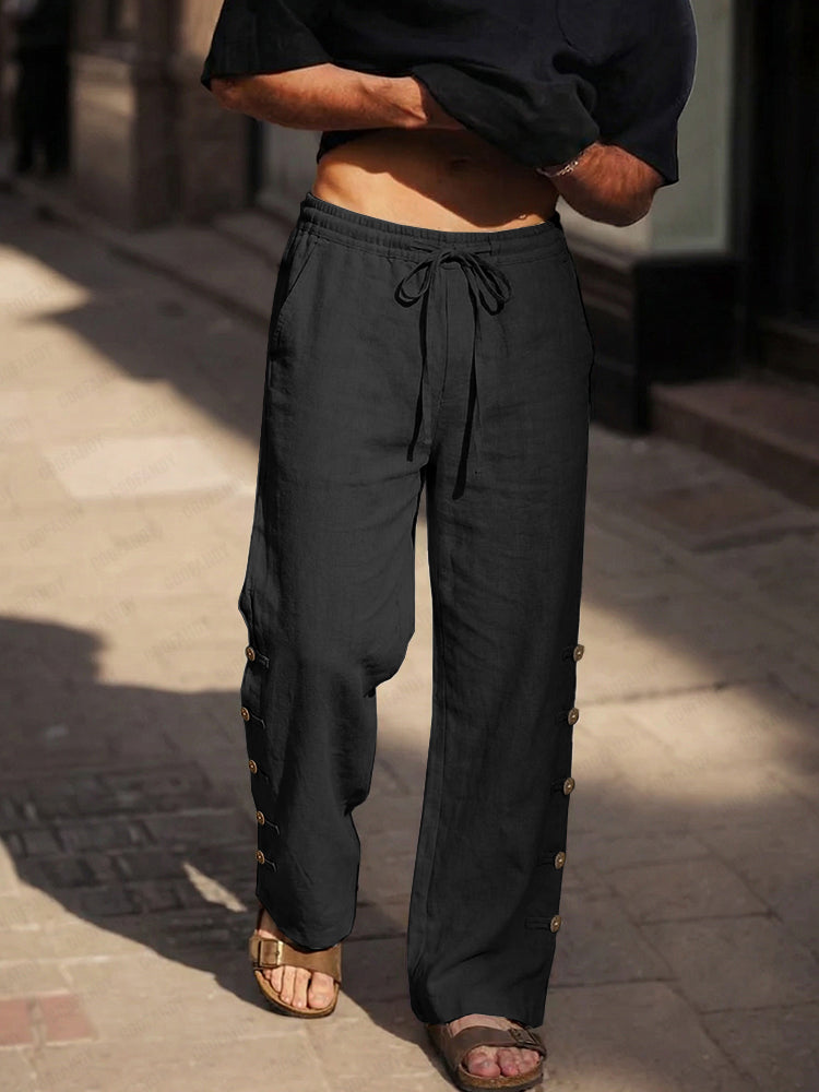 Pantalón Casual Cómodo de Algodón con Detalle de Botones