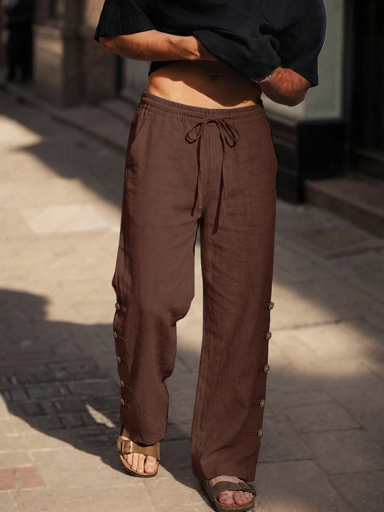 Pantalón Casual Cómodo de Algodón con Detalle de Botones