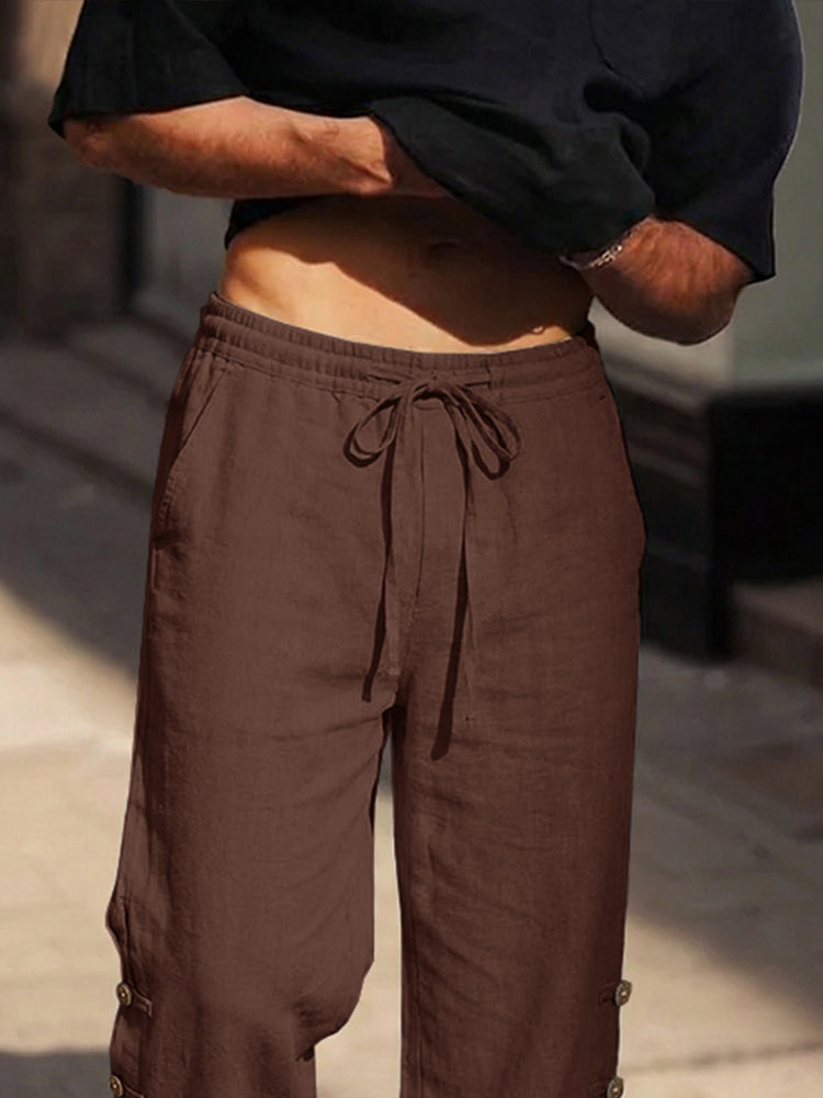 Pantalón Casual Cómodo de Algodón con Detalle de Botones