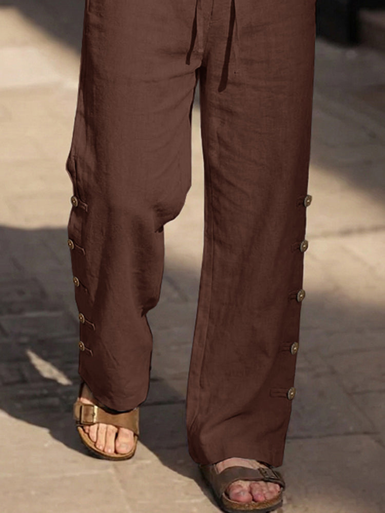Pantalón Casual Cómodo de Algodón con Detalle de Botones