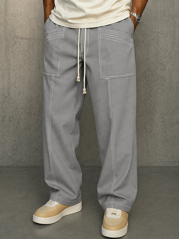 Pantalón Urbano Cómodo con Costura en Contraste y Cordón