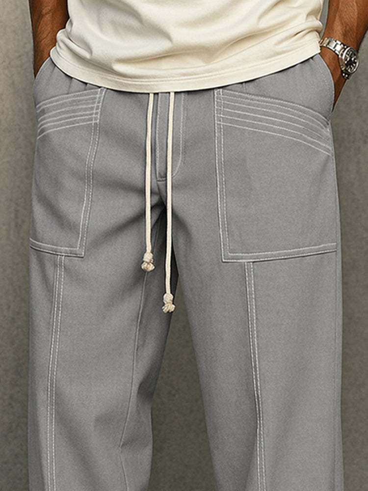 Pantalón Urbano Cómodo con Costura en Contraste y Cordón