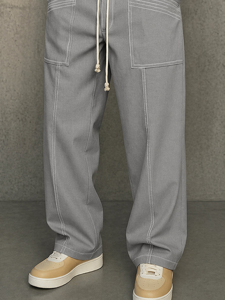 Pantalón Urbano Cómodo con Costura en Contraste y Cordón