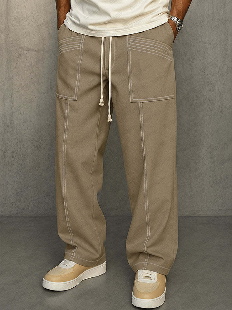 Pantalón Urbano Cómodo con Costura en Contraste y Cordón
