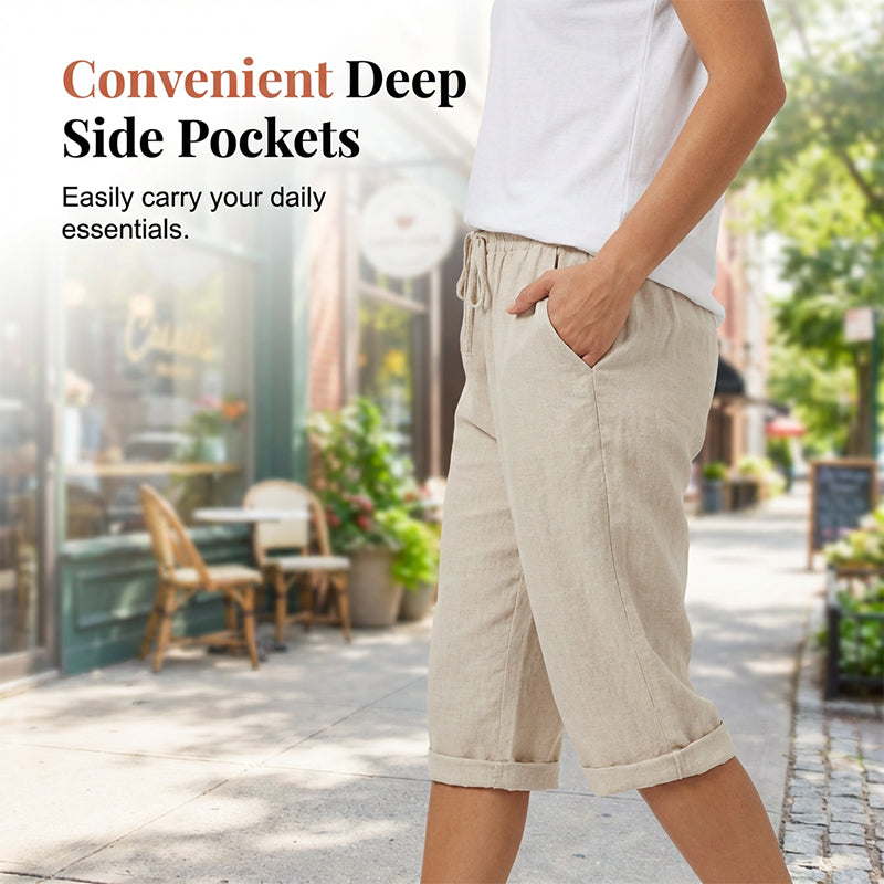 Pantalón Capri Casual de Algodón y Lino para Mujer