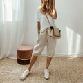 Pantalón Capri Casual de Algodón y Lino para Mujer